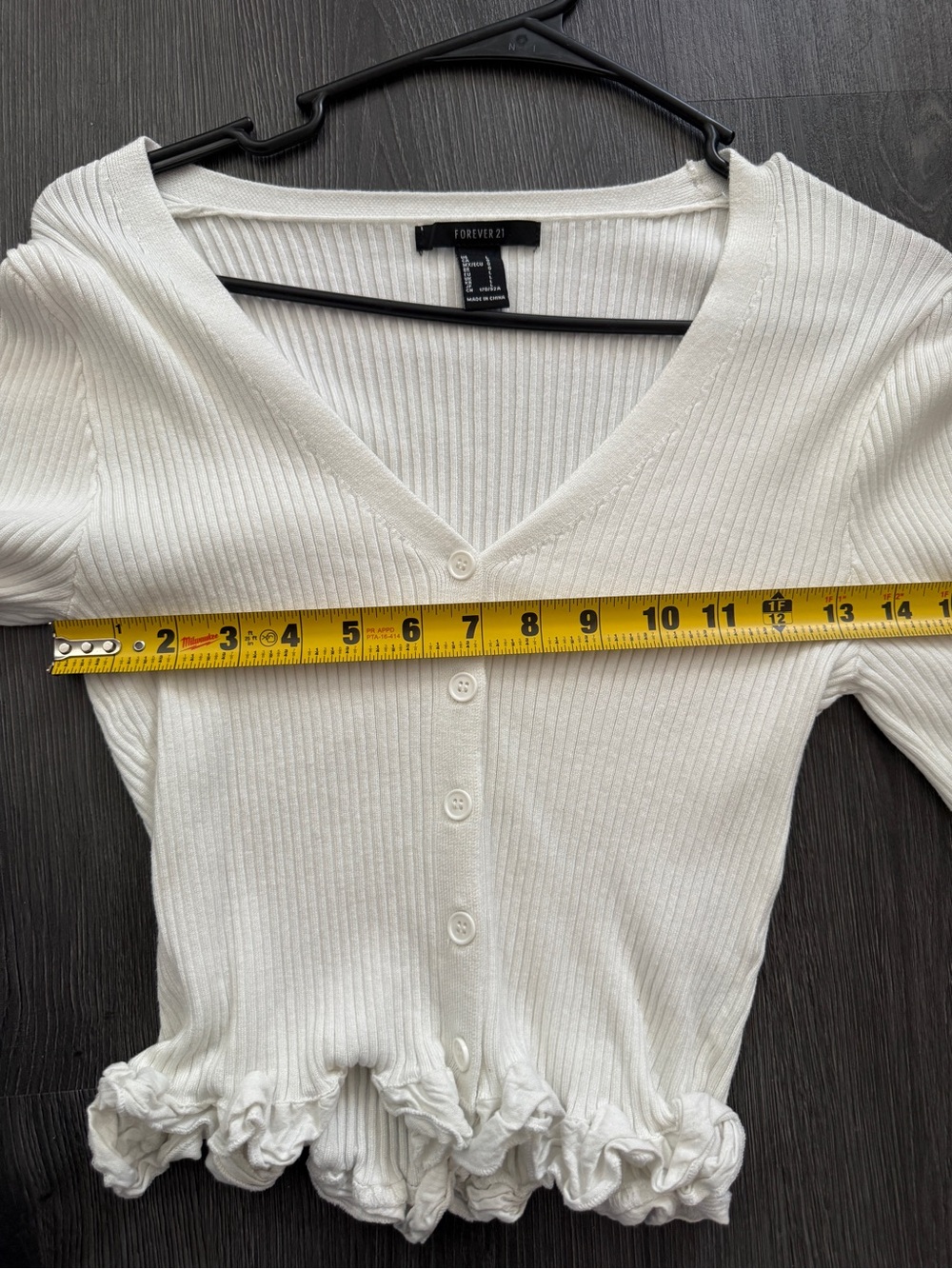 Forever 21 White Ribbed Button-Front Ruffle Hem Top - Picture 5 of 5